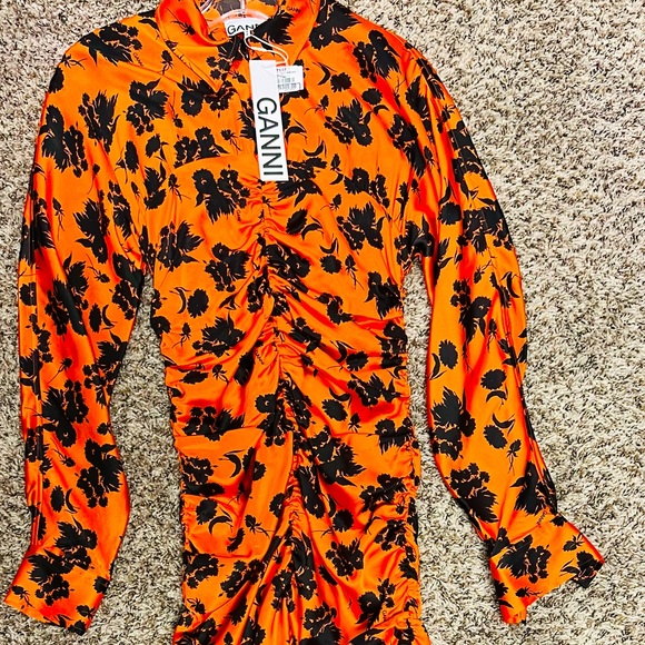 GANNI SILK ORANGE DRESS - Picture 1 of 4